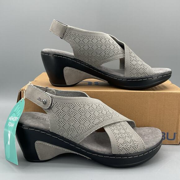 NEW JBU Women’s Alyssa Wedge Sandals Grey Shimmer Size 8M - Picture 2 of 11